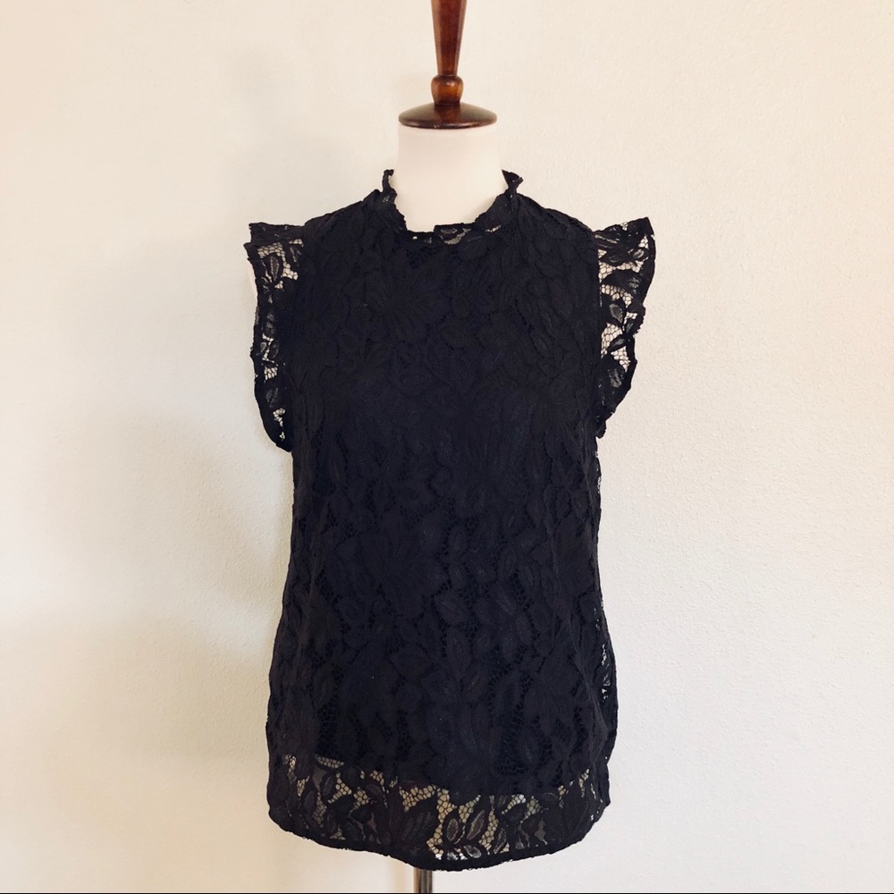 *H&M Black Lace Mock Neck Blouse*